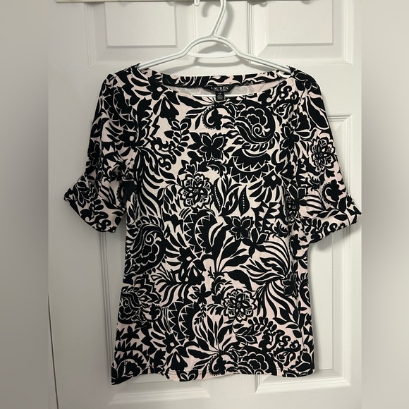 Ralph Lauren Tops - Ralph Lauren Black and Cream Floral Short Sleeve Top